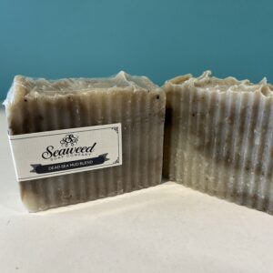 Handcrafted seaweed soap bars with a natural, rustic look.