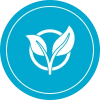 White leaves on blue circular icon